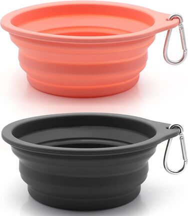 SLSON 2 миски для собак та котів, інтегровані, складні, без краю, з пластику, 600 мл (сірий + рожевий)
