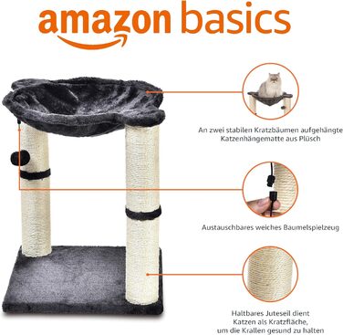 Amazon Basics Cat Scratching Post with House, Hammock, Bed, and Scratching Post, 41 x 51 x 41 cm, gray
