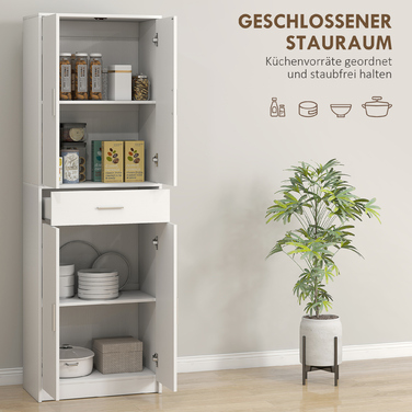HOMCOM Kitchen Cabinet Tall Cabinet with Adjustable Shelves, 4-Door Buffet Cabinet with Drawer, Pantry Cabinet with Scandinavian Design, White | Aosom