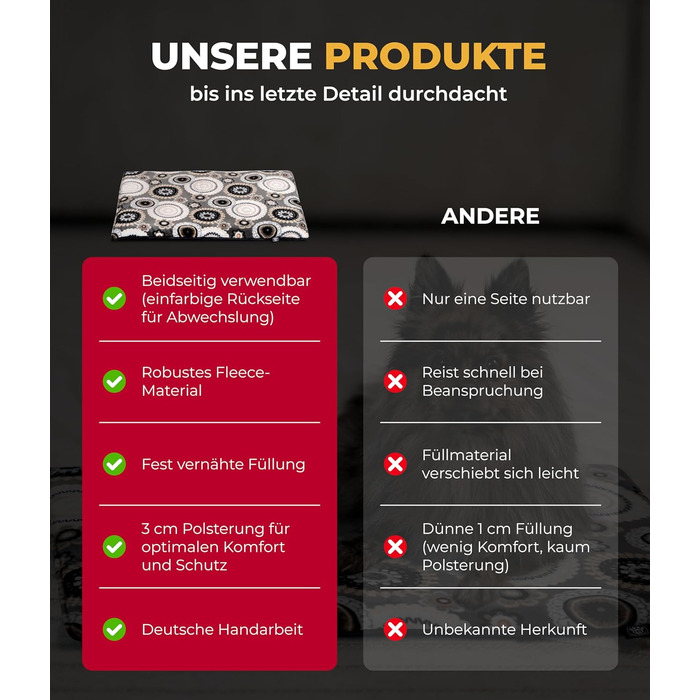 Підстилка для собак XS (45x65 см) – двостороння, м'яка, з наповнювачем 3 см – для дивану, авто, переноски – Made in Germany (45 x 65 см, Мандала Антрацит)