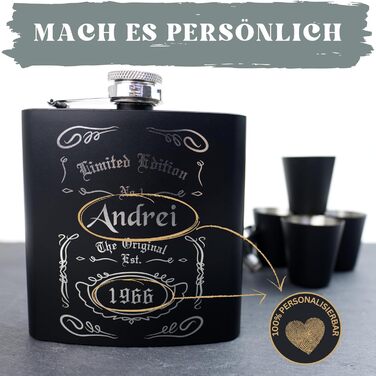 Набір фляг з гравіюванням - персоналізований з іменем - ідеальний подарунок на весілля та для чоловіків - нержавіюча сталь (Дизайн 8)