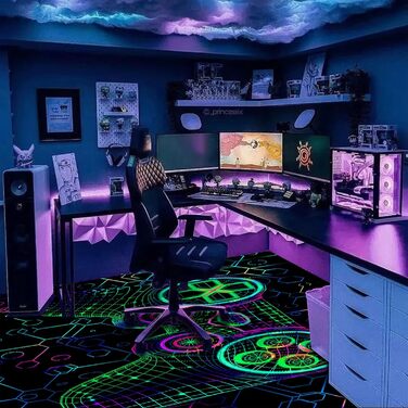 HOLAVIDA 3D Vortex Illusion Rug, Blacklight-UV Reactive Area Rug, Non-Slip Fluorescent Play Mat, Glow-in-the-Dark Kids' Playroom Decor 180x120cm Style-7