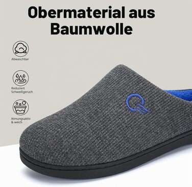 Зимові домашні капці Mishansha унісекс з ефектом пам'яті (Memory Foam), теплі та м'які капці з підкладкою, протиковзкі, сірі, розмір 44/45 EU