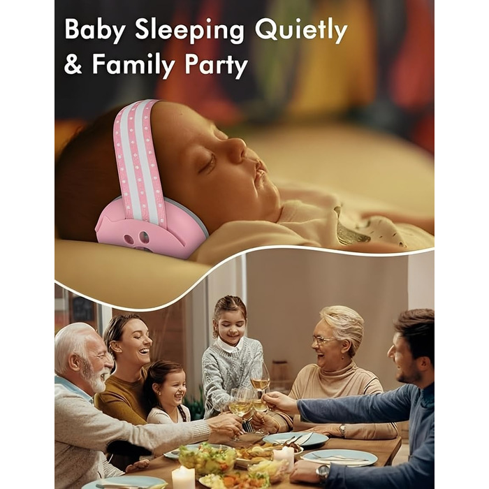 Навушники для захисту від шуму для немовлят та малюків (0-36 місяців), високоякісні дитячі навушники з регульованим антиковзним стрічкою, ідеально підходять для повсякденного використання, сну та подорожей, рожеві