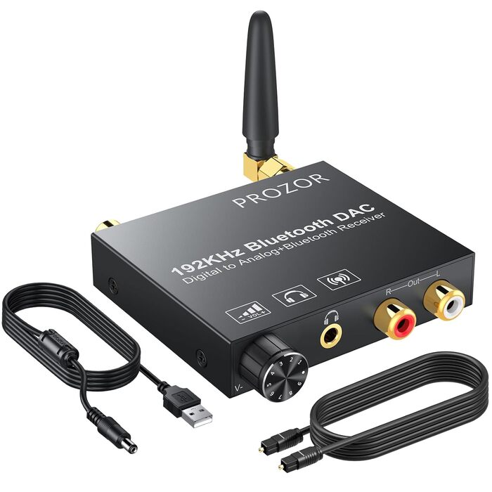 Bluetooth аудіоприймач PROZOR DAC: перетворювач з оптичним входом, Aux/RCA, регулювання гучності