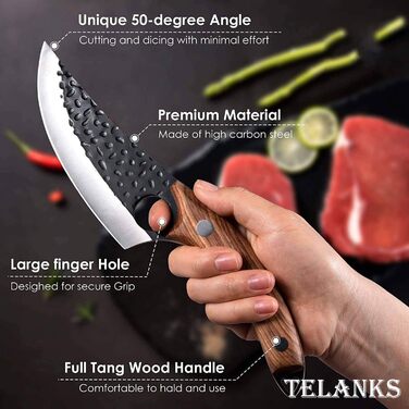Японський ніж TELANKS для кухні та грилю, професійний, ручна робота, з чохлом із шкіри, гострий обвалювальний ніж