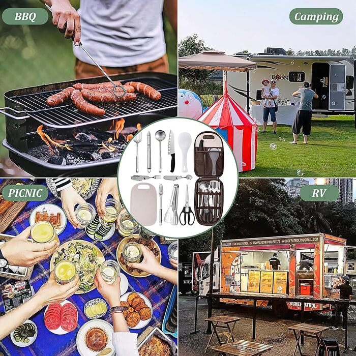 Набір посуду для кемпінгу на 10 осіб з нержавіючої сталі, легкий, з сумкою для зберігання. Ідеально для відпочинку на природі, пікніків, подорожей та кемпінгу.