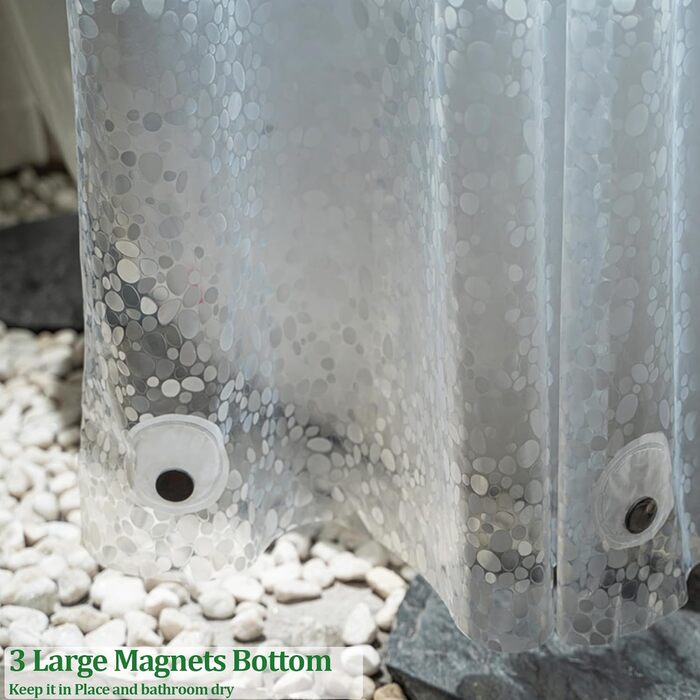 Водонепроникна штора для душу Eva 190 см з магнітами та кільцями, ПВХ, прозора, міцна