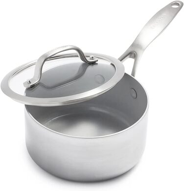 Набір посуду GreenPan Venice Tri-Ply 7 предметів: каструлі та сковорідки з нержавіючої сталі, антипригарне покриття, без PFAS, для індукційних плит, придатний для миття в посудомийній машині та духовці, срібний