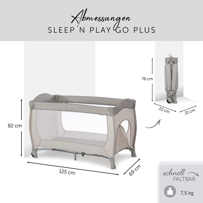 hauck Sleep N Play Go Plus Travel Bed with Carry Bag, Wheels, Crawl-Through Opening, Compact Folding, Baby Travel Bed for Toddlers from Birth up to 15 kg (Beige) Beige Sleep N Play Go Plus
