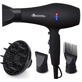 Фен Basuwell Ionen Pro 2100W з дифузором: потужний, тихий, для салону краси, інфрачервоний, 3 режими, 2 швидкості, чорний