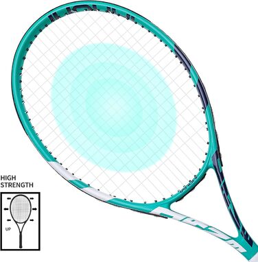 Adult Prestrung Tennis Set - Lightweight, 68.6cm - 2 Rackets, 3 Balls, 2 Grips, Vibration Dampeners - Grey & Green
