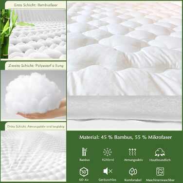 GRT Mattress Protector Topper 140 x 200 x 30 cm, Mattress Pad Bamboo Viscose Mattress Topper Choner Mattress Cover, washable multiple times, Oeko-Tex Certified, 360° All-Around Protection Fitted Sheet
