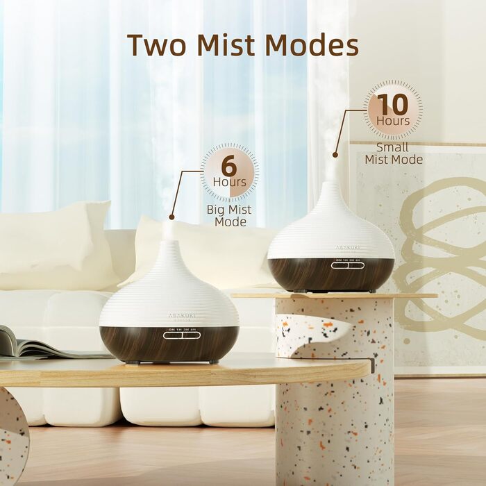 ASAKUKI Дифузор ароматичних олій 300мл, ультразвуковий зволожувач повітря, ароматерапія, LED-підсвічування, без BPA, для спа, офісу, спальні (Чорний)