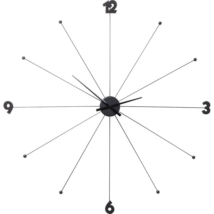 Kare Design Wall Clock Like Umbrella, Black, 100cm Diameter, Clock, Modern, Minimalist, Aluminum Frame, Round, Battery not included