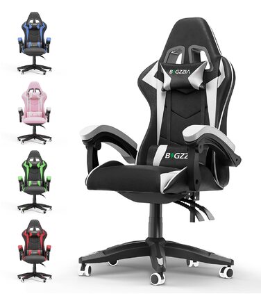 Геймерське крісло Bigzzia Ergonomisch з підтримкою попереку та голови, регульована висота, для підлітків та дорослих, чорно-біле