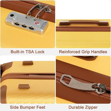 Валіза KONO з ABS-пластику, 67 x 44 x 27 см, з TSA-замком, 4-SET (блакитний/жовтий)