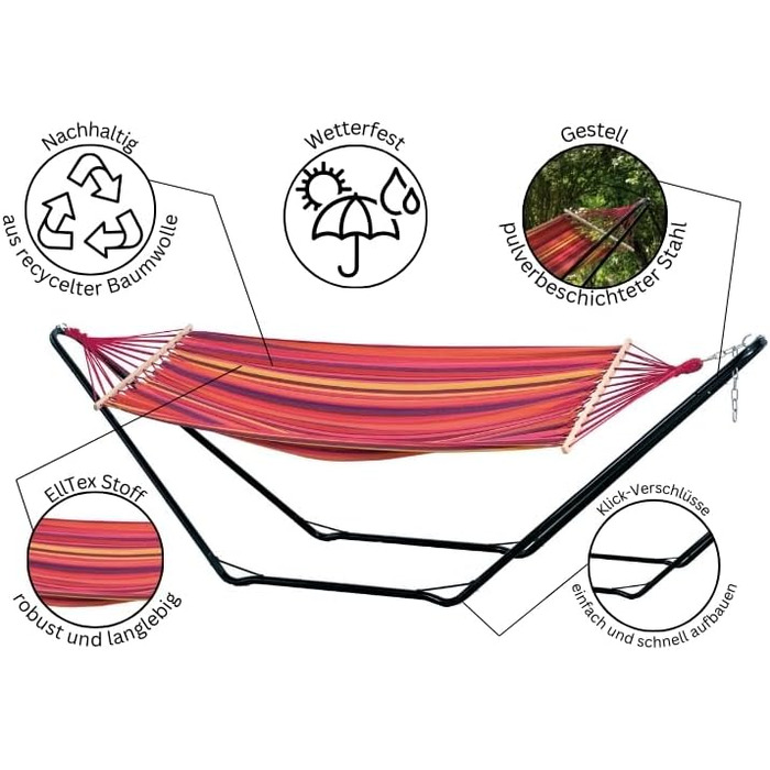 Гамак AMAZONAS Beach Set Vulcano з металевою рамою, 200x100 см, до 100 кг, швидке складання