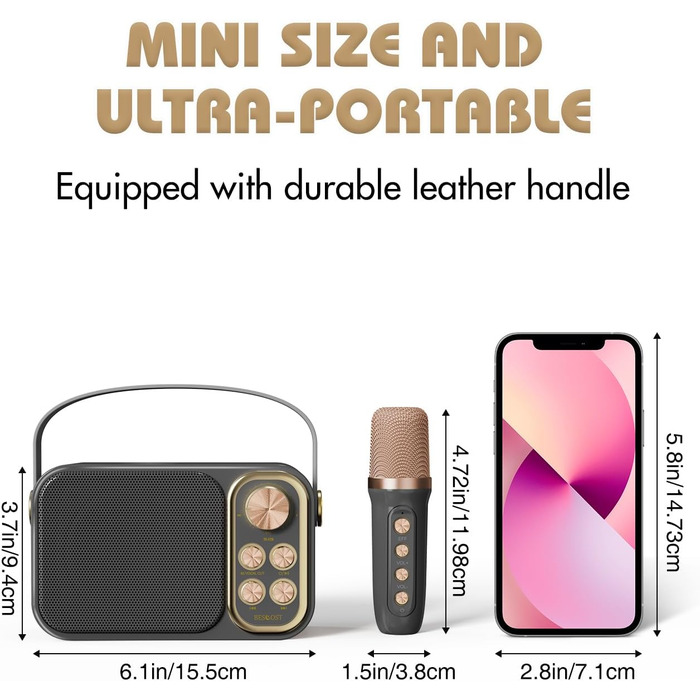 Караоке машина з 2 мікрофонами, портативна Bluetooth колонка для дітей та дорослих, 7 голосових ефектів, ідеально для вечірок та днів народжень (Чорний)