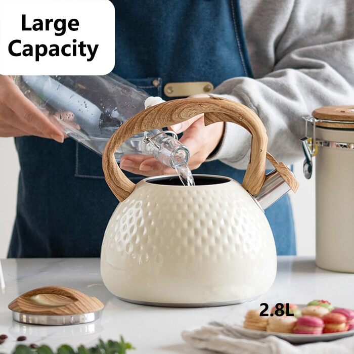 Чайник-свисток з нержавіючої сталі 3L, чайник для чаю та кави, сумісний з усіма плитами, білий