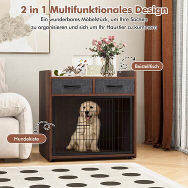 Клітка для собак GOPLUS з 2 висувними ящиками, замок, для собак маленьких та середніх порід, 62x49,5x63 см