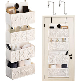 Органайзер для дверей з 4 кишенями, Бохо декор, настінне кріплення, для спальні, дитячої кімнати, ванної кімнати, слонова кістка