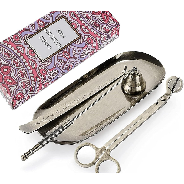 VISIKOM 4-in-1 Wick Trimmer Set Candle Snuffer Candle Accessory Set with Tray Bronze Candle Care Tool Kit Wick Cutter Birthday Gift for Candle Lovers Gifts for Women