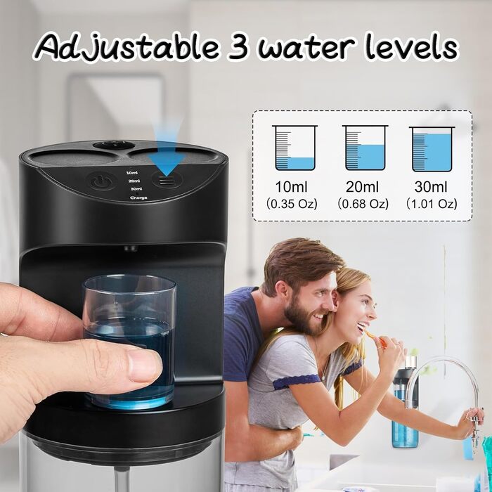 EPROICKS Mouthwash Dispenser Automatic, Electric Mouthwash Dispenser with 2 Cups, Wall-Mounted Mouthwash Dispenser for Bathroom, Can Hold 550ml Mouthwash, 3 Adjustable Levels