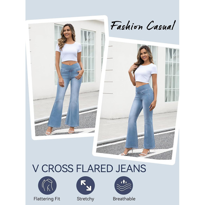 Джинси жіночі Bootcut з високою посадкою VX VONXURY, темно-сині, еластичні, 4 кишені, повсякденні/офісні - 31 Inseam (XL), світло-блакитні - 29 Inseam