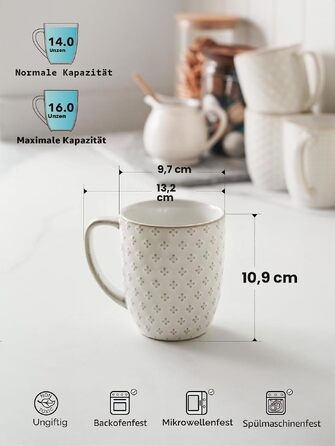 Набір порцелянових чашок для кави LE TAUCI, 4 шт по 480 мл, білий колір (Arktis Weiss)
