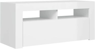 ТВ тумба vidaXL з LED підсвіткою, глянцева біла, 90x35x40 см, низька шафа для телевізора, медіатумба, HiFi меблі