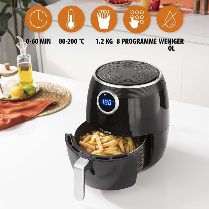 Tristar FR-6956 Hot Air Fryer, Cool-Touch Housing, Overheat Protection, Timer Function, Black, Digital, Regular 4.5L