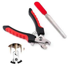 Ножиці для обрізання кігтів собак та котів, нержавіюча сталь, з захистом, червоно-чорні, з пилочкою для кігтів, інструмент для догляду за кігтями