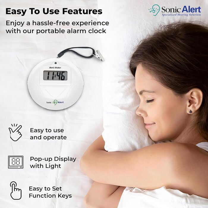 Geemarc SBP100 Portable Travel Alarm Clock with Extra Loud Alarm 70 dB + Vibration + Carrying Case
