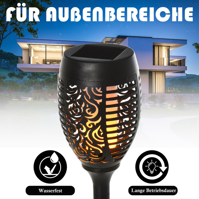 Outsunny Solar Light Outdoor 4-Piece Set Garden Light IP44 Waterproof 6-8h Lighting Duration Warm Light Source Plastic Black Ø12 x H72cm