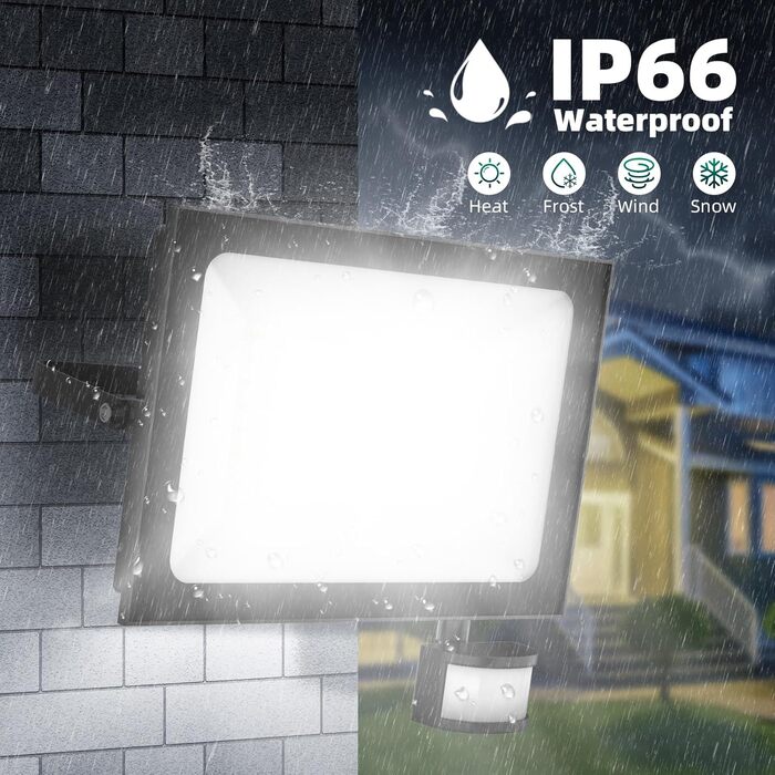 Viugreum 2Pack 150W LED Flood Lights Outdoor with Motion Sensor, 15000LM Outdoor Light, Cold White Spotlight with Remote Control, Floodlight Outdoor Spotlight, IP67 Waterproof, Floodlight with 2 Screws for Garden