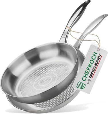 Fackelmann Chefkoch 2-Piece Stainless Steel Fry Pan Set - 28cm & 24cm - Induction & Dishwasher Safe