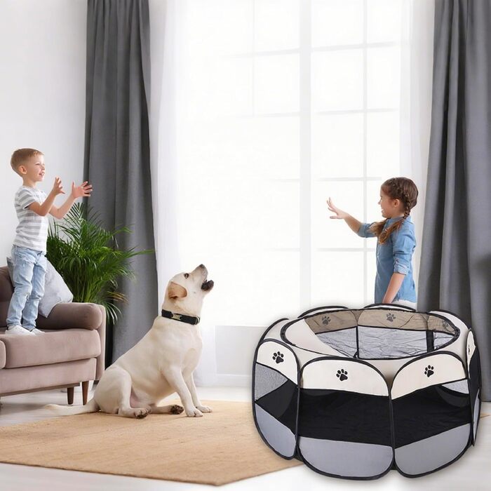 Вольєр для цуценят/кошенят, складаний, чорний, водонепроникний, портативний, з сіткою, 72x72x45 см