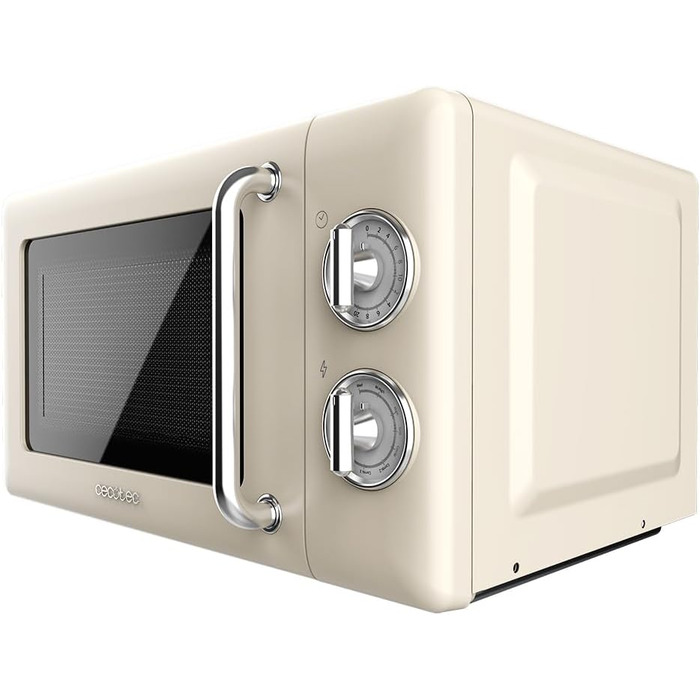 Мікрохвильова піч Cecotec Proclean 3110 Retro Beige з грилем, 700 Вт, механічне керування, 6 рівнів потужності, таймер до 30 хв, функція розморожування, ретро-дизайн, бежевий колір, сталеве покриття, серія 31 Beige