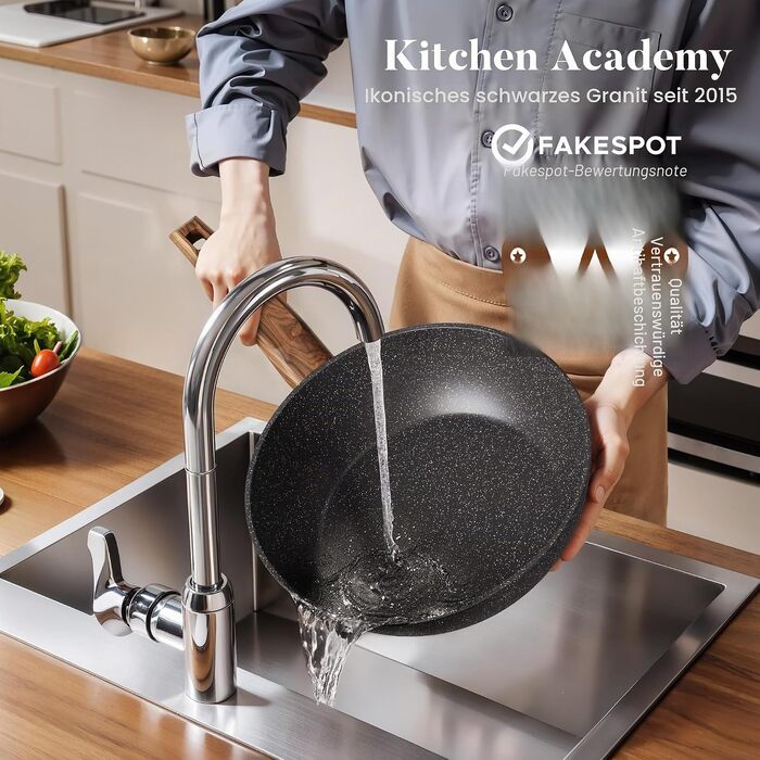 Набір посуду Kitchen Academy (17 предметів): каструлі та сковорідки з гранітним антипригарним покриттям для індукційних плит, чорний
