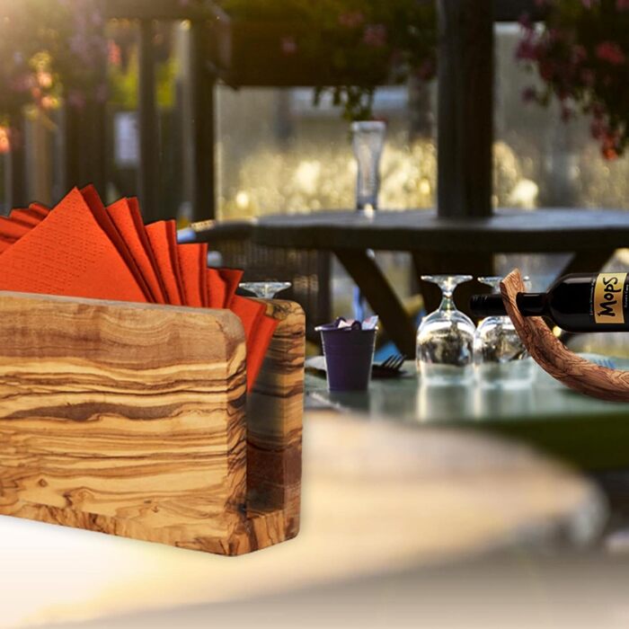 High-quality napkin holder made of sustainable olive wood from NATUREHOME – Exclusive, durable, and eco-friendly napkin dispenser wood standing 16 x 10 x 5 cm