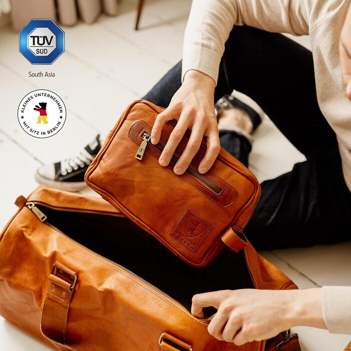 Шкіряна косметичка для подорожей Berliner Bags Vintage Paul, універсальна сумка для аксесуарів (2 відділення), коричнева