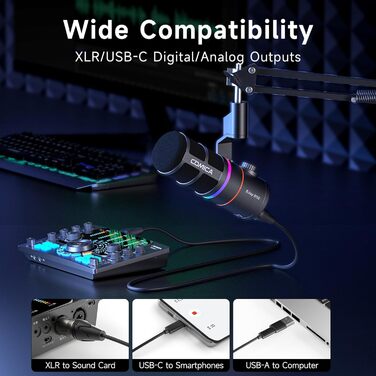 Мікрофон COMICA EJoy D10: Динамічний USB/XLR з RGB-підсвічуванням та шумозаглушенням