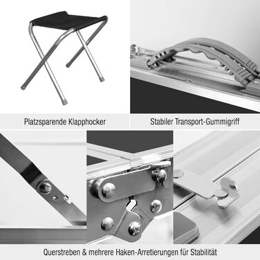 Складаний кемпінговий стіл з алюмінієвою рамою та стільницею МДФ 120x60x70 см + 4 стільці - для пікніка, дачі, відпочинку на природі