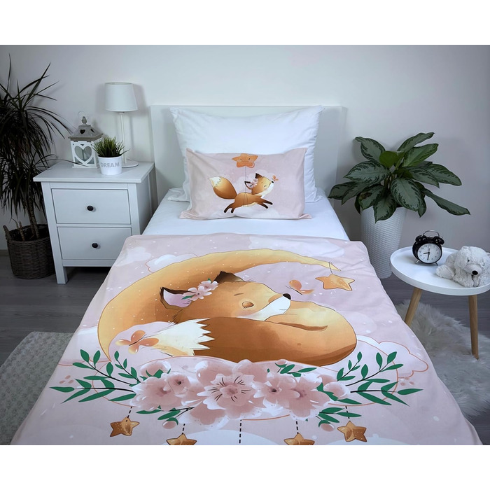Комплект постільної білизни для дитячого ліжечка: комплект постільної білизни для малюків, постільна білизна для дитячого ліжечка 100x135 см та наволочка 40x60 см з бавовни, сертифікат Öko-Tex Standard, для хлопчиків та дівчаток (з принтом лисички)