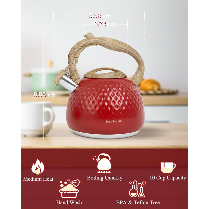 Чайник для заварювання Teekessel 2,7 л з емальованим покриттям зеленого кольору з імітацією дерева, з носиком, з нержавіючої сталі, антипригарний, з термостійкою ручкою оливкового кольору (Класичний червоний)