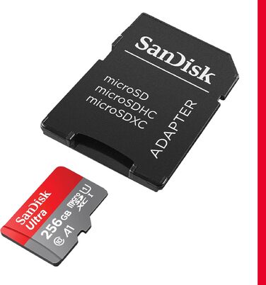 Карта пам'яті SanDisk Ultra microSDXC 256GB UHS-I Class 10 U1 A1 для Android смартфонів та планшетів з адаптером, швидкість читання до 150 МБ/с, Full HD