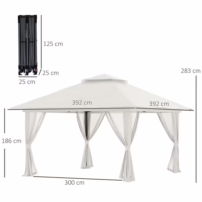 Outsunny Pop-Up Gazebo 4x4 m with 4 Mosquito Nets, Adjustable Height, UV Protection, Double Roof, Carry Bag, Cream White for Garden & Events