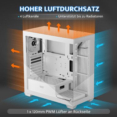 darkFlash DS900: Корпус для ПК ATX Mid-Tower з 4 PWM ARGB-вентиляторами, подвійна скляна панель, підтримка радіаторів водяного охолодження 360mm, USB Type-C, чорний