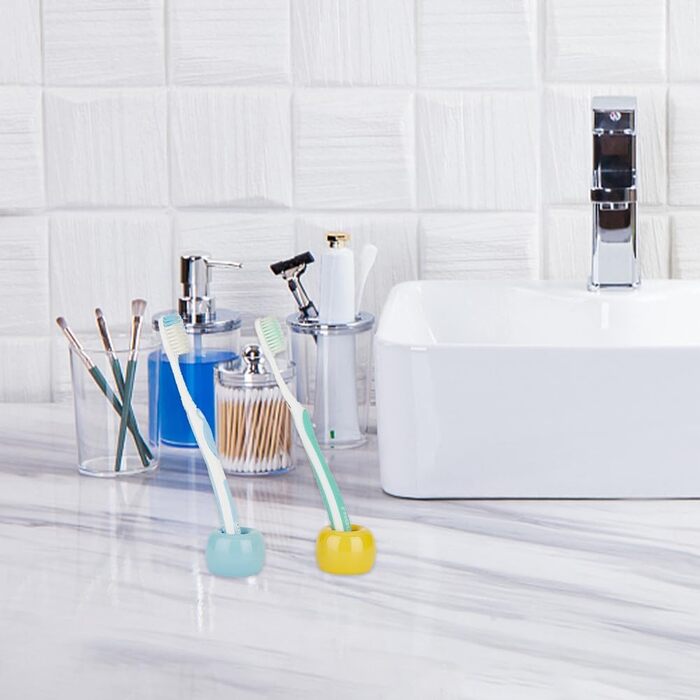 AHANDMAKER 12-Piece Small Mini Toothbrush Holders Ceramic, Multicolor Handmade Ceramic Toothbrush Holder Sets, Elegant Mini Ceramic Toothbrush Holders for Bathroom Vanities